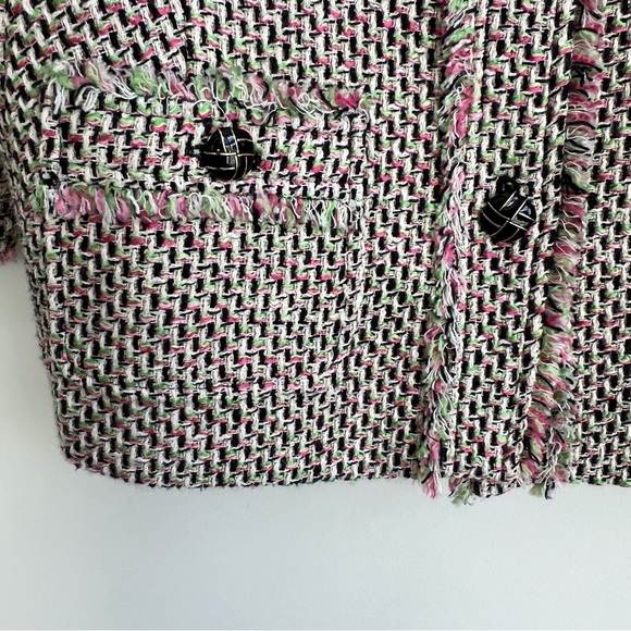 Talbots Jacket 10 Pink Green Neon Tweed Fringe Button Up Fray Edges Lined Coat - Picture 5 of 11